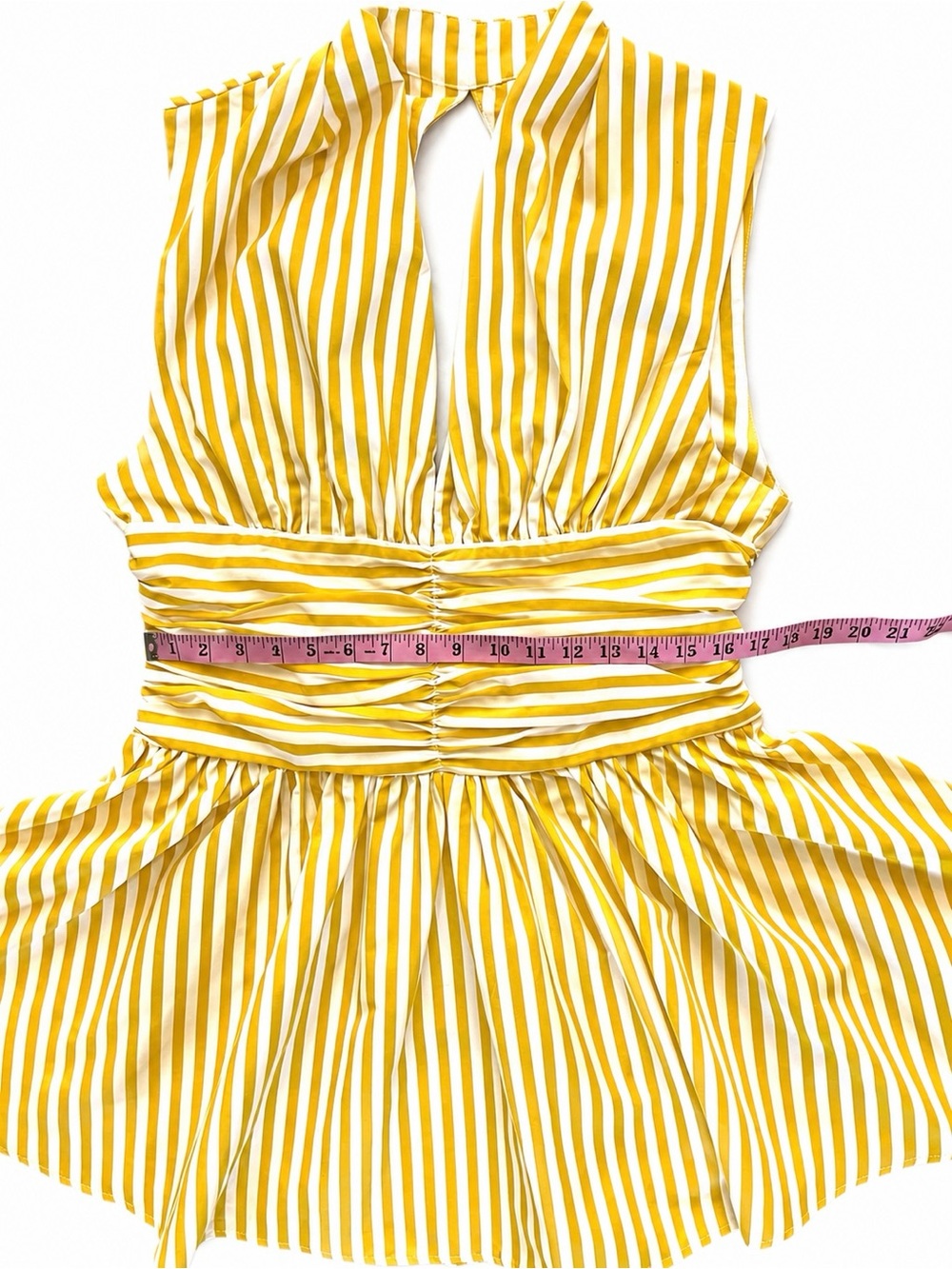 Micas ☀️Yellow & White Striped Halter Mini Dress – NWT - Picture 10 of 16